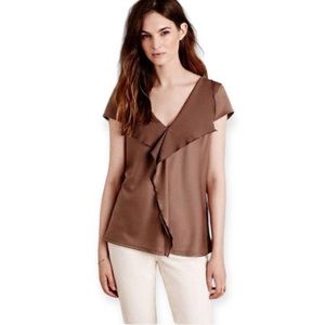 ANTHROPOLOGIE Meadow Rue Cascade Ruffle Front Blouse Brown Taupe Size Medium M